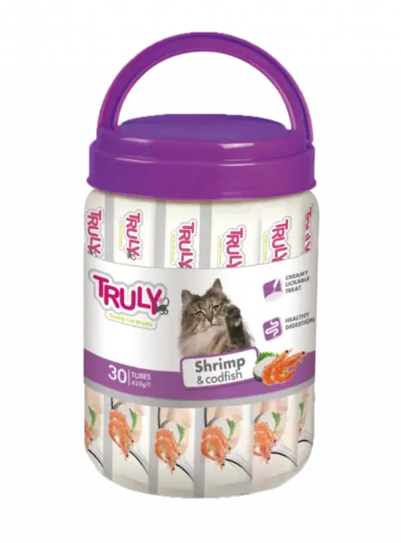 Recompense cremoase pentru pisici, Truly, creveti si cod, 420g, 30 bucati