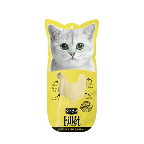 Recompense lichde pentru pisici Kit Cat Fillet Fresh, pui si fibre, hairball, 30g