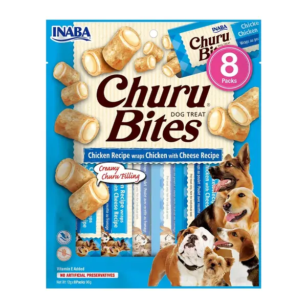 Recompense pentru caini Inaba Churu Bites, Pui cu branza, 8 x 12g