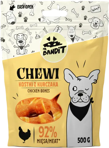 Recompense pentru caini Mr. Bandit CHEWI, oase de pui, 500g