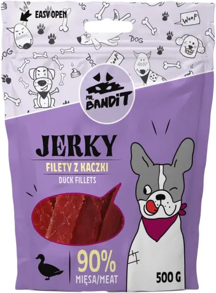 Recompense pentru caini Mr. Bandit JERKY, rata, 500g