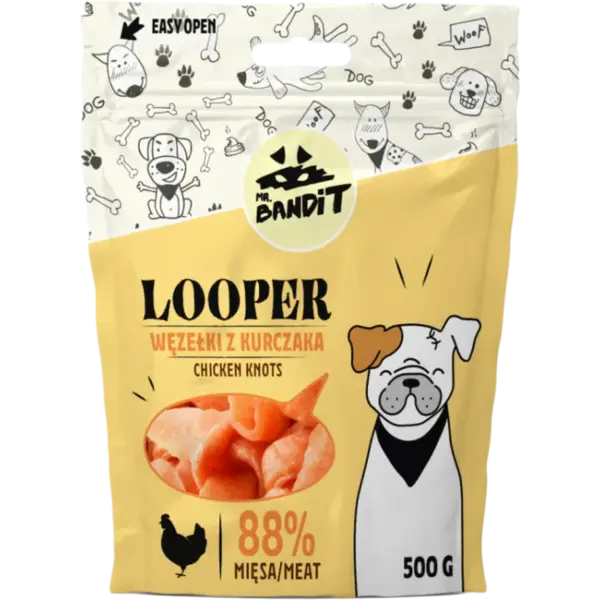 Recompense pentru caini Mr. Bandit Looper Knots cu pui 500 gr