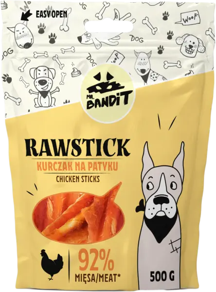 Recompense pentru caini Mr. Bandit RAWSTICK , pui, 500g