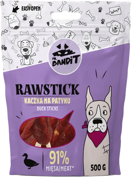 Recompense pentru caini Mr. Bandit RAWSTICK , rata, 500g