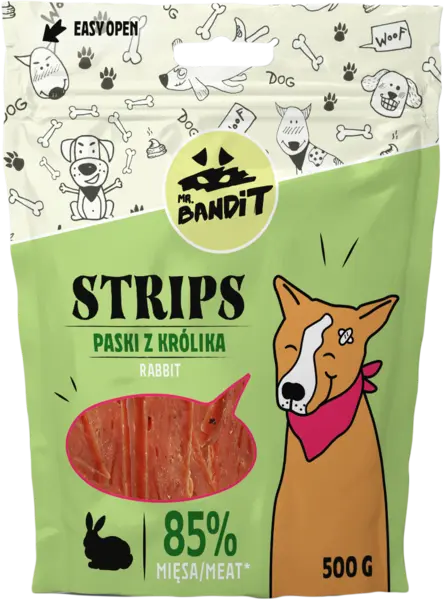 Recompense pentru caini Mr. Bandit STRIPS, iepure, 80g