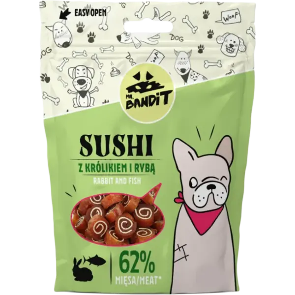 Recompense pentru caini Mr. Bandit Sushi cu iepure peste 80 gr