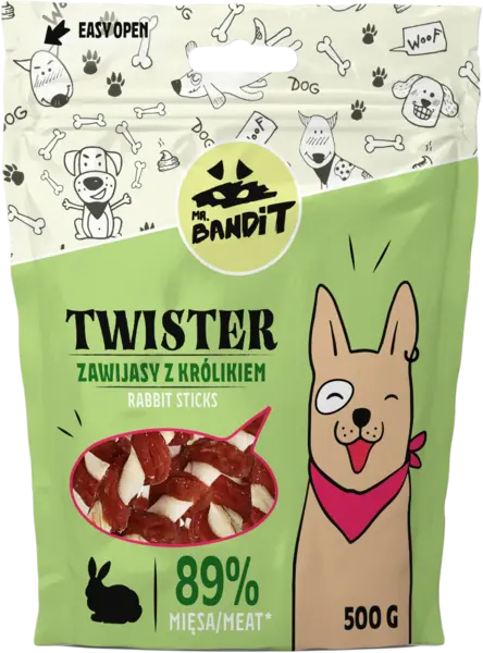 Recompense pentru caini Mr. Bandit TWISTER,iepure, 500g