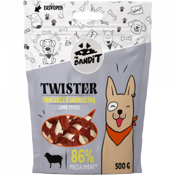 Recompense pentru caini Mr. Bandit TWISTER, miel, 500g