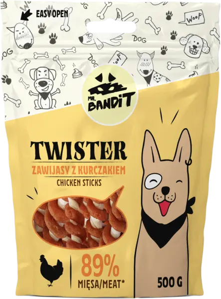 Recompense pentru caini Mr. Bandit TWISTER, pui, 80g