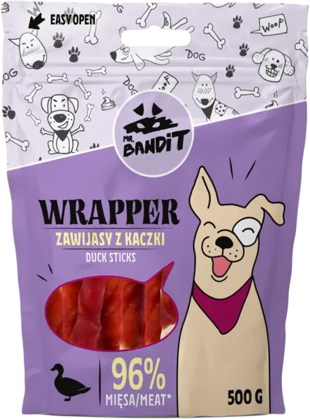 Recompense pentru caini Mr. Bandit WRAPPER, sticks, rata, 80g