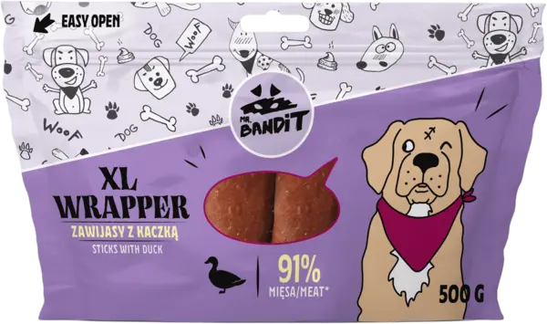 Recompense pentru caini Mr. Bandit WRAPPER XL, 13 cm, rata, 500g