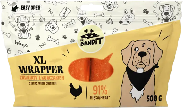 Recompense pentru caini Mr. Bandit WRAPPER XL, 13CM, pui, 500g