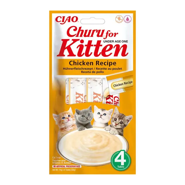 Recompense pentru pisici Inaba Ciao Churu Kitten, Piure, Pui, 4 x 14g