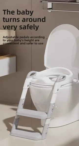 Reductor de toaleta pentru copii Little Mom Grey, pliabil, reglabil, colac din PU, compatibilitate multipla, design ergonomic cu manere de sustinere, design anti-stropire, dimensiune 49 x 34.6 cm