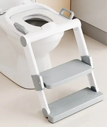 Reductor pentru copii Little Mom GreyWhite, reductor moale detasabil si lavabil, pliabil, trepte reglabile pe inaltime, antiderapant, cu manere laterale si protectie antistropire, compatibilitate universala