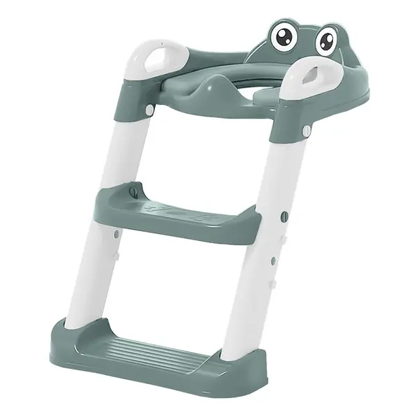Reductor pentru toaleta, Bebe Stars, Pliabil, Cu scarita si manere, Reglabil, Cu suprafata moale si confortabila, 3 ani+, Frog/Green