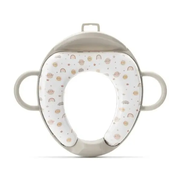 Reductor pentru toaleta, cu spatar si manere, pernita moale detasabila, Lorelli Planets, Beige