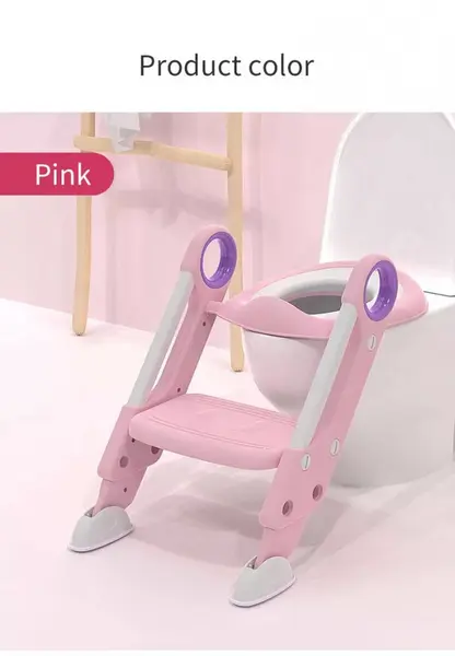 Reductor pentru toaleta Little Mom Sturdy Pink pliabil, cu scarita, sezut moale, suprafata antiderapanta, reglabil pe inaltime