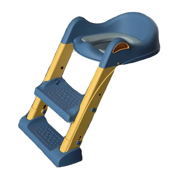 Reductor toaleta pentru copii Little Mom Navy, pliabil, cu trepte antiderapante, manere ergonomice si treapta reglabila pe 2 nivele de inaltime, colac moale din spuma PVC, design anti-stropire, compatibilitate universala