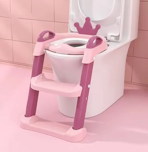 Reductor WC pentru copii Little Mom Royal Pink, pliabil,cu scarita antiderapanta, inaltime ajustabila, colac moale din spuma PU, manerele laterale ergonomice, Baza Antiderapanta, Compatibilitate Universala
