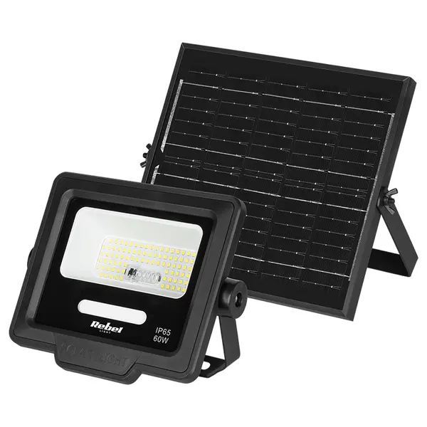 Reflector led 60W, 500 lm, IP65, panou solar 6w, telecomanda, Rebel URZ3626