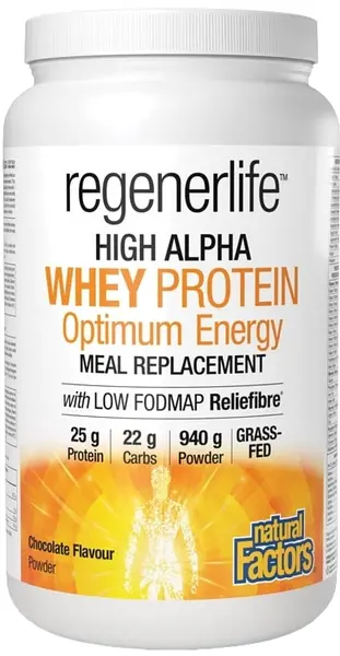 RegenerLife Whey Protein Optimum Energy, ciocolată, 940 g, Natural Factors