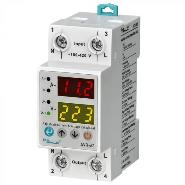 Releu de protectie la tensiune si curent, 0-450V, 63A