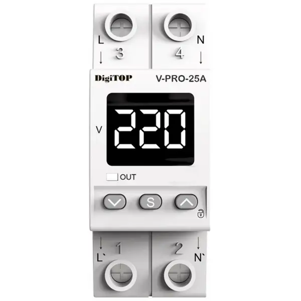 Releu de protectie tensiune monofazata, 25A, monitorizare frecventa Digitop V-PRO 25A / 4820118381350