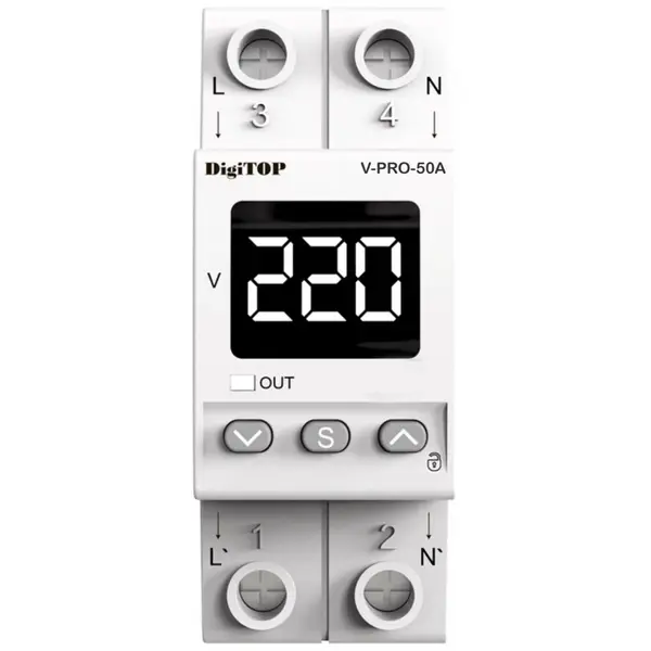 Releu de protectie tensiune monofazata, 50A, monitorizare frecventa Digitop V-PRO 50A / 4820118381411