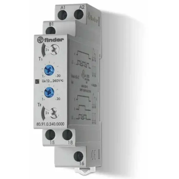 Releu de timp intermitent cu o singura functie, multi-tensiune, intermitenta asimetrica 12-230VAC 16A Finder 80.91.0.240.0000