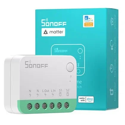 Releu inteligent Sonoff MINIR4M Wi-Fi, compatibil cu Matter, montaj in doza, 1 canal, 2400W, alb
