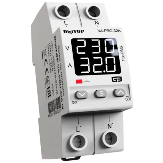 Releu monofazic protectie tensiune minima sau maxima 32A Digitop VA-PRO-32A / 4820118381251