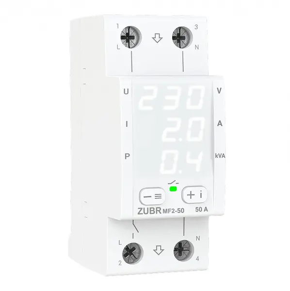 Releu multifuncțional ZUBR MF2-50, Protectie tensiune, curent și putere 1-50 Amperi