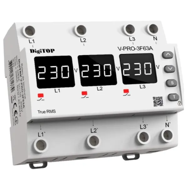 Releu trifazic protectie tensiune minima sau maxima 63A Digitop V-PRO-3F63A / 4820118381770