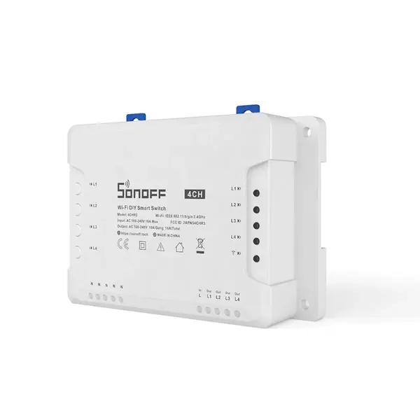 Releu Wireless, 4 canale, 10A, 250V, ABS ignifug, control vocal cu Google si Alexa, SONOFF 4CHR3