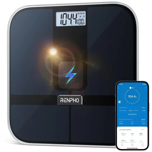 Renpho Cantar SMART Digital RENPHO R-A020 , Body Composition, Alimentare Solara, Greutate, Grasime Corporala, Muschi, Oase, Bluetooth, Apple Health, Fitbit, Samsung Health