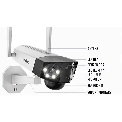 Reolink Camera de supraveghere Reolink Go Series G750, 8 MP, unghi vizual 180 grade, slot card, lumina alba/IR 30 m, 10.400 mAh, detectie oameni/vehicule, microfon, difuzor, PIR