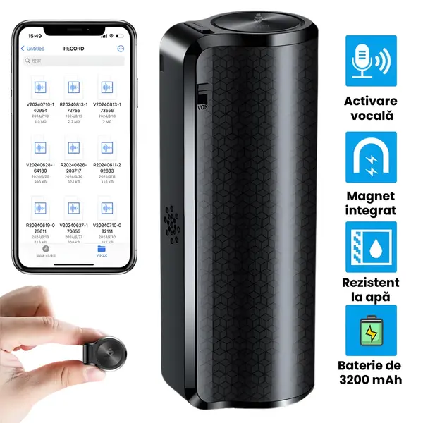 Reportofon profesional magnetic cu microfon ascuns prin activare vocala - Q70 - 8 GB