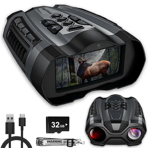 RESIGILAT - Binoclu digital profesional cu vedere nocturna 4K UHD, 10x digital zoom, iluminare IR, ecran 3.5 inch, card 32GB inclus, baterie 4000 mAh, utilizare zi/noapte, negru