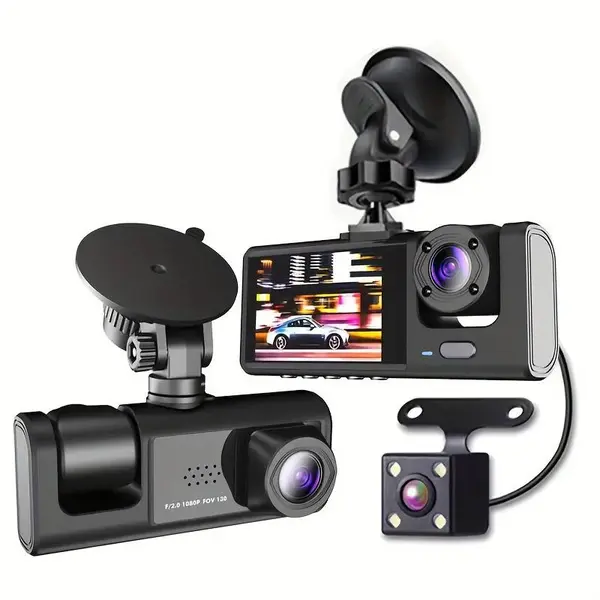 RESIGILAT - Camera auto tripla FullHD, 3 camere-fata/spate/interior, ecran 2'', G Senzor