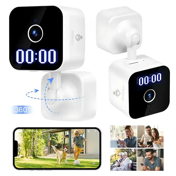 RESIGILAT - Camera spion tip ceas digital cu afisaj LED, rezolutie Full HD 1080P, vizualizare panoramica 360°, detectie inteligenta AI, vizibilitate nocturna IR, audio bidirectional, conexiune Wi-Fi, alb