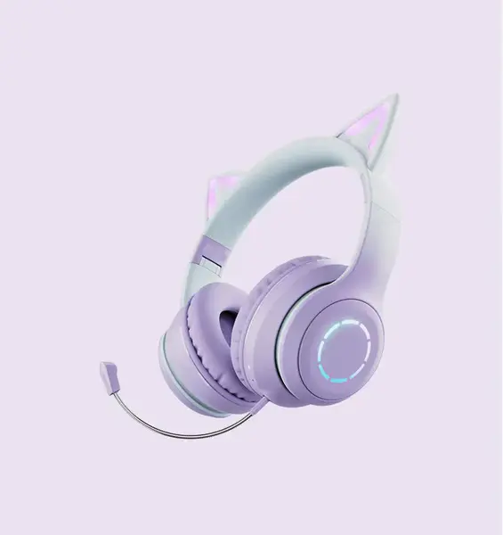 RESIGILAT - Casti wireless pliabile cu urechi de pisica iluminate LED, Bluetooth 5.0, Bass Stereo