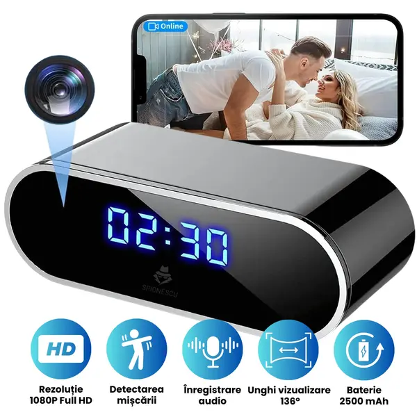 RESIGILAT - Ceas cu camera ascunsa audio-video, WiFi, HD, detectarea miscarii pe iOS, night vision - Fara Memorie