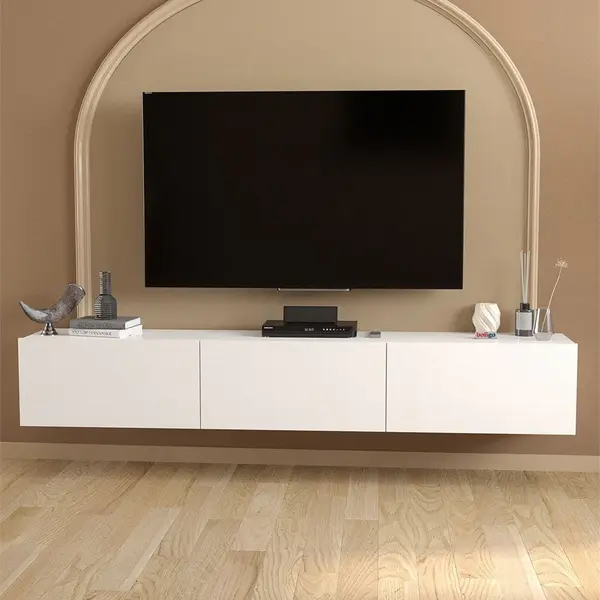 RESIGILAT - Comoda TV Marvel 180 cm, mobilier living, suport televizor mare pana la 75 inch, 2 usi rabatabile cu inchidere lina soft-close, PAL melaminat 18 mm clasa E1, pentru soundbar si consola jocuri