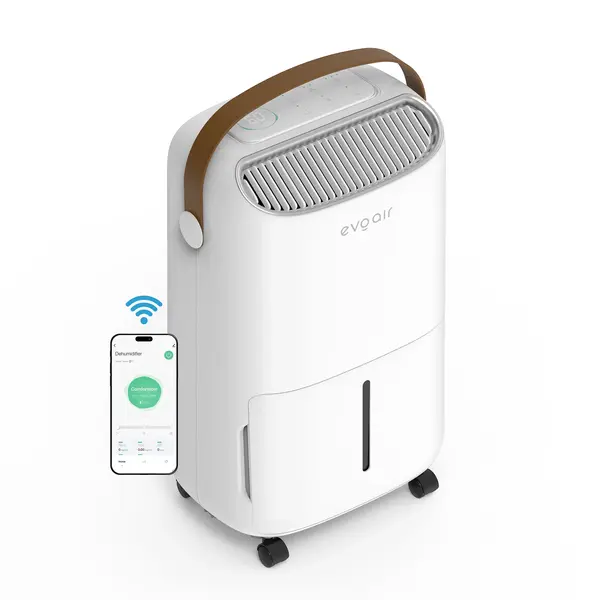 - Resigilat! Dezumidificator Evoair, NovaDry 12 Smart, 12l/24h, Senzor de Umiditate, Functie Ionizare, Uscare Rufe, Rezervor 2.5l, Lampa UVC, Alb, Curea Maro