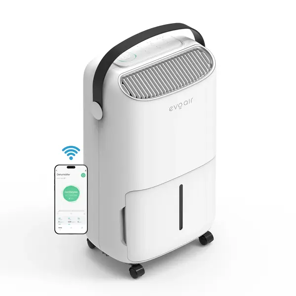 - Resigilat! Dezumidificator Evoair, NovaDry 12 Smart, 12l/24h, Senzor de Umiditate, Functie Ionizare, Uscare Rufe, Rezervor 2.5l, Lampa UVC, Alb, Curea Neagra