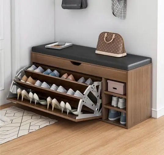 RESIGILAT - Dulap pentru pantofi tip bancheta, 100 x 34 x 51 cm, Alb/Maro