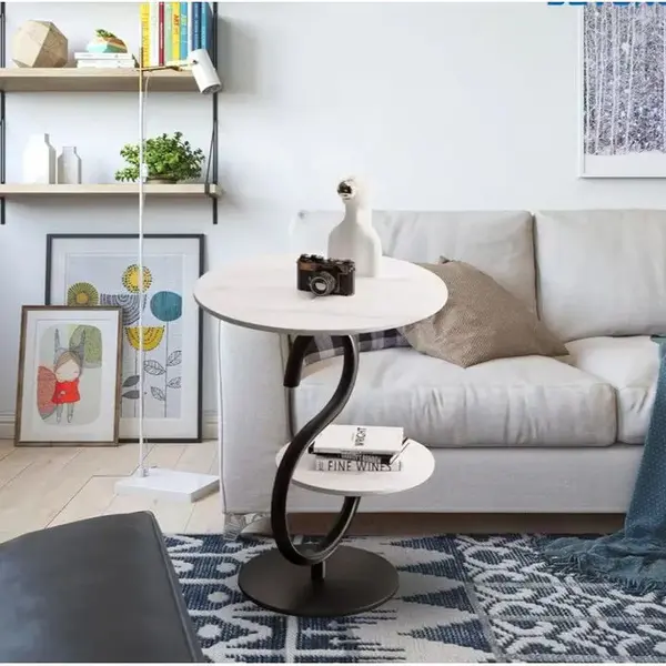 RESIGILAT - Masuta de cafea pentru living, cu cadru din metal si blat stil marmura, design nordic, elegant, 60x40cm