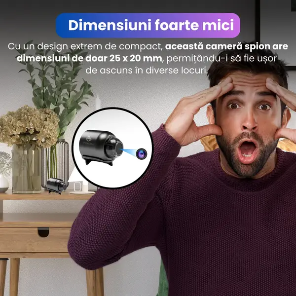 RESIGILAT - Mini camera spion, X5, Full HD, WIFI, unghi de vizualizare 140°, viziune nocturna