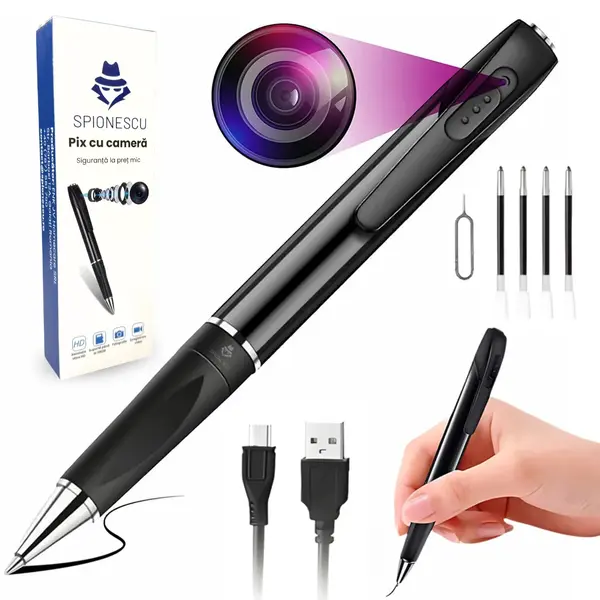RESIGILAT - Pix spion camera 1080 HD si microfon, dispozitiv inregistrare audio, video, foto, pix spion cu camera ascunsa - Fara memorie